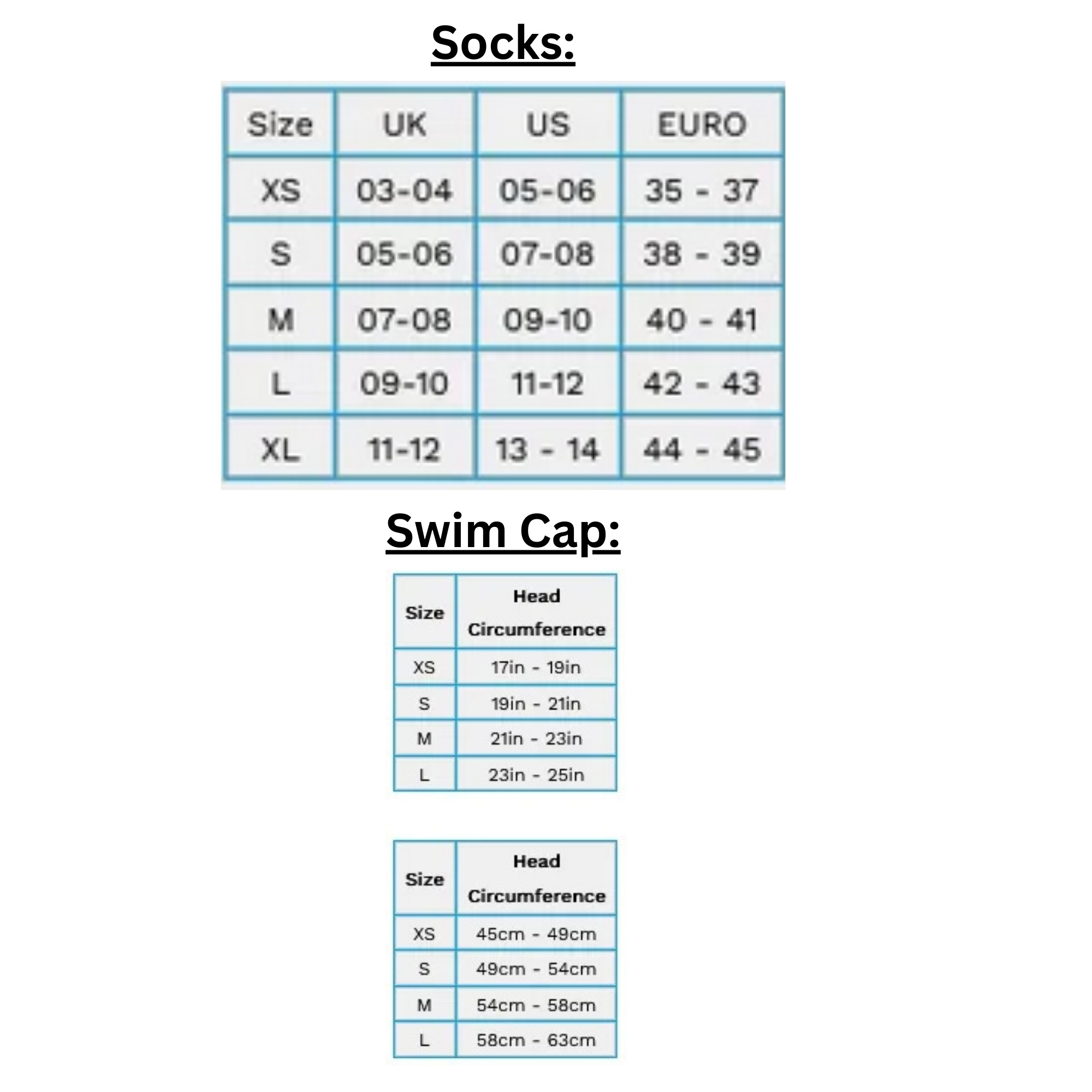 ZONE3 SOCK AND HAT 24 0 Size Chart